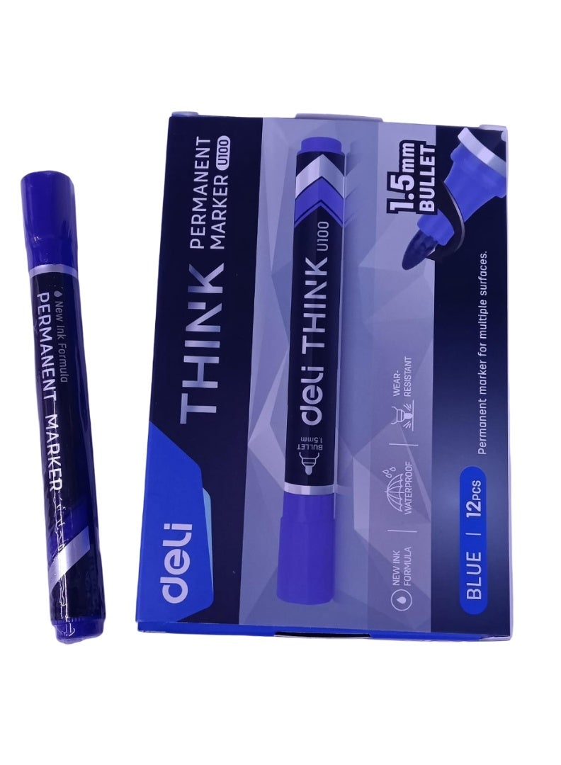 ديلي قلم تحديد دائم ديلي U100، رأس إزميل أزرق، 1.5-5 مم، عبوة من 12 قطعة - Image 2